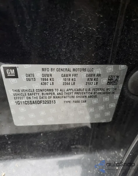 2013 Chevrolet Malibu 1Lt z USA, uszkodzony, nr VIN 1G11C5SA6DF329313